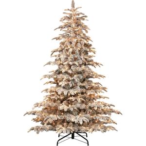Puleo International 7.5 Foot Pre-Lit Flocked Aspen Fir Artificial Christmas Tree with 700 UL Listed Clear Lights