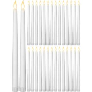 Treela 36 Pieces Flameless Taper Candles 11 Inch Flickering Faux LED Battery Operated Electric Fake Candles for Christmas Halloween Birthday Wedding Party Supplies(White)