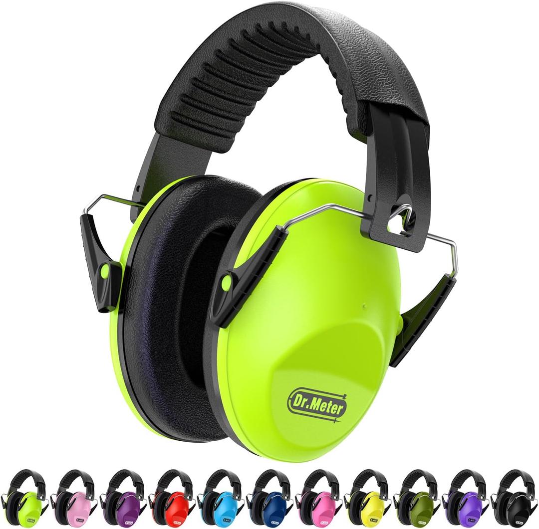 Ear Muffs for Noise Reduction: 27.4SNR Noise Cancelling Headphones for Kids Adults, EM100 Adjustable Hearing Protection Earmuffs for Monster Jam, Autism Sensory, Concerts, Fireworks (Green)