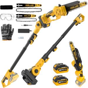 ZEGJAW 4-IN-1 Cordless Pole Saw & Mini Chainsaw, 6-inch & 8-inch Chainsaw Bar with 2 Pack 3.0Ah Battery and Charger, Electric Pole Saw for Tree Trimming with Adjustable Extension Pole