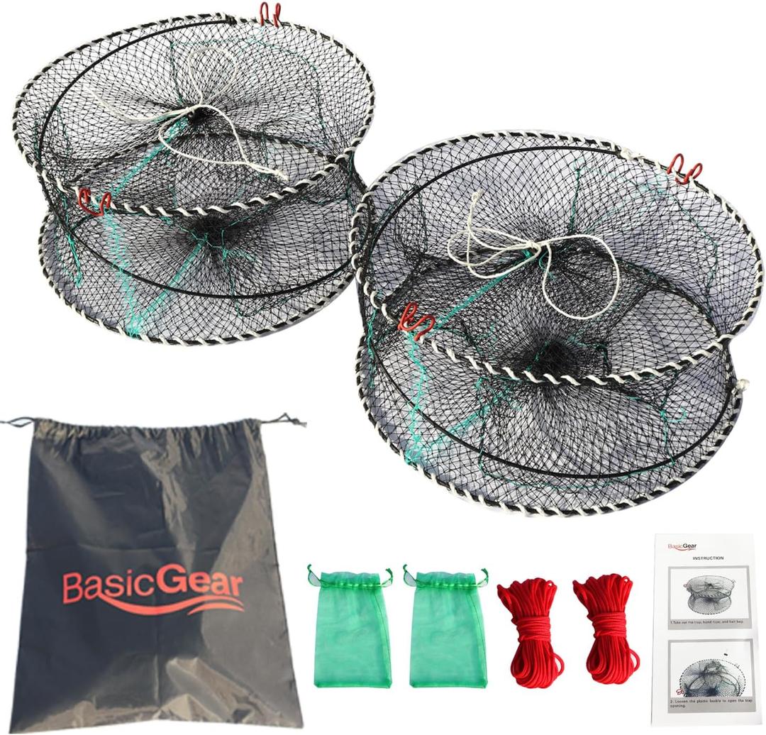 BasicGear Crab Trap Bait Lobster Crawfish Shrimp Portable Folded Cast Net Collapsible Fishing Traps Nets Fishing Accessories 45 * 20cm (17.71inx7.87in)