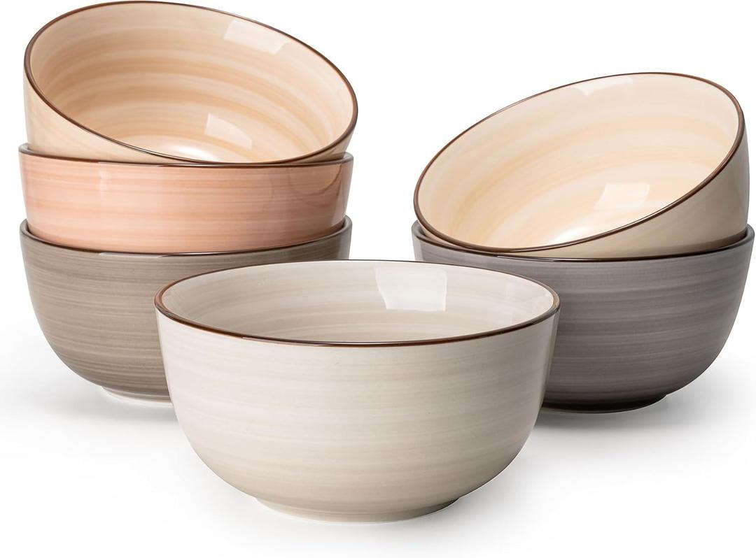 Sweese 20 Oz Porcelain Cereal Bowls - Multicolor Set of 6, Dishwasher Safe, for Soup, Salad, Rice, Kitchen Decor (Neutral)