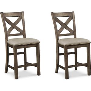 Signature Design by Ashley Moriville Rustic Farmhouse 24.5" Upholstered Barstool, 2 Count, Beige & Brown
