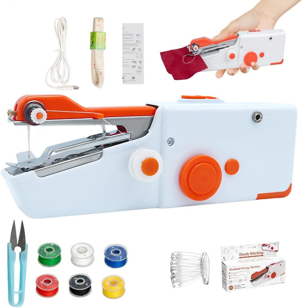 Handheld Sewing Machine for Beginners, Mini sewing machine, Easy to Use with Fast Stitch, Powered by Batteries or DC power, Perfect for Clothes, Fabrics, DIY, Hemming, Jeans & Denim