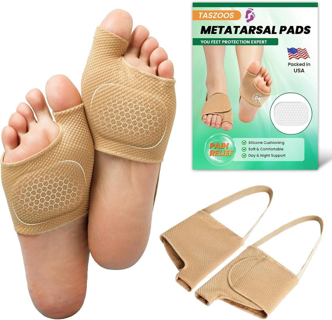 Metatarsal Pads for Women & Men - Adjustable & Non-Slip Ball of Foot Cushion with Gel for Pain Relief, Metatarsalgia, Morton's Neuroma - Foot Pad for Walking, Standing - 1 Pair (Small, Beige)