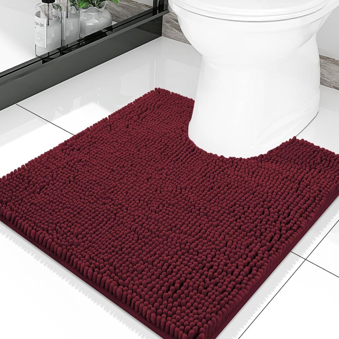 Smiry Luxury Chenille Toilet Rugs U-Shaped 20x20, Soft Absorbent Non-Slip Contour Bathroom Rugs for Toilet, Machine Washable Contoured Bath Mats, Burgundy