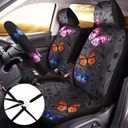 15 Pcs Butterfly Car Seat Covers Full Set for Car Front Rear Seat Covers Steering Wheel Cover Wrist Strap Coasters Armrest and Shoulder Pads (Classic Butterfly Style)