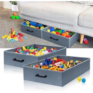 MAINTEEE Under Couch Storage, 2 Pack Under Bed Containers, Foldable Under Sofa Storage keeps things out, Under Couch Storage Box for Toys, Blocks, Puzzles, Plush Dolls, Books (23.62 * 15.75 * 5.51in)