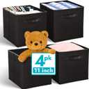 Reli. 11 Inch Cube Storage Bins (4 Pack) | Cube Organizer Bins | 11x11 Fabric Storage Boxes | Collapsible, Foldable Fabric Cubby Box (Square) | Kids Room Organization (Black)