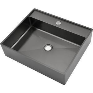 Doirteal Black Stainless Steel Vessel Sink, 19 x 16 Inch Bathroom Vessel Sink, Above Counter Bathroom Sink Rectangle Wash Sink, Vessel Sink Only