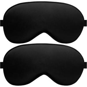 Silk Sleep Mask 2 Pack Silk Eye Mask for Sleeping, Adjustable Strap, 100% Blackout, Soft Travel & Home Sleep Shade Cover for Women & Men (Black & Black)