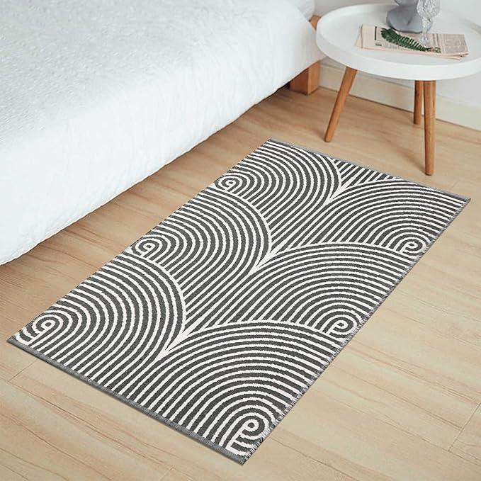 Tiffasea Front Door Mat 50"x24", Machine Washable Welcome Mats Cotton Woven Small Rug Reversible Indoor Outdoor Rugs Layered Floor Mat for Entryway/Kitchen/Bathroom/Bedroom(Black and White)
