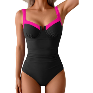 B2prity Women's Underwire One Piece Swimsuits Tummy Control Bathing Suits Push Up Swim Suit Color Block Swimwear ,Size M