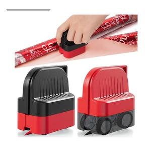 LIZAAL 2-Pack Wrapping Paper Cutter with Wheels | Straight Line Gift Wrap Cutter for Birthday and Christmas, Fits Various Rolls and Papers, Includes 2 Replaceable Blades (Black & Red)