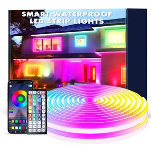 LED Neon Light Cord with Remote Control - Flexible, 39FT IP67 Waterproof, Music Sync, App-Controlled for Gaming & Bedroom Decor