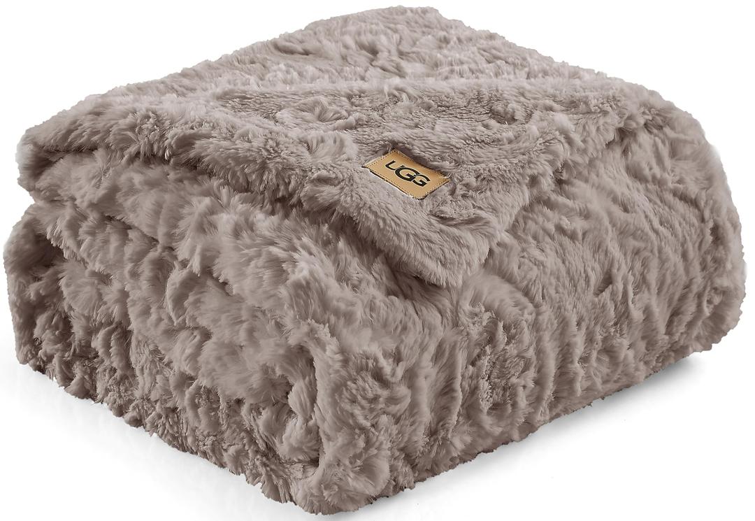 UGG 10484 Adalee Soft Faux Fur Reversible Accent Throw Blanket Fluffy Fuzzy Luxury Cozy Hotel Style Luxurious Soft Boho Home Decor Blankets For Bed And Living Room, 50 X 70-Inch, Oyster