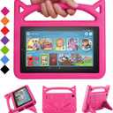 2019 Fire 7 Tablet Case for Kids -SHREBORN Kids Shock Proof Case Cover with Handle and Stand for Amazon Kindle Fire 7 Inch Tablet (Compatible with 9th/7th/5th Generation, 2019/2017/2015 Release)-Rose