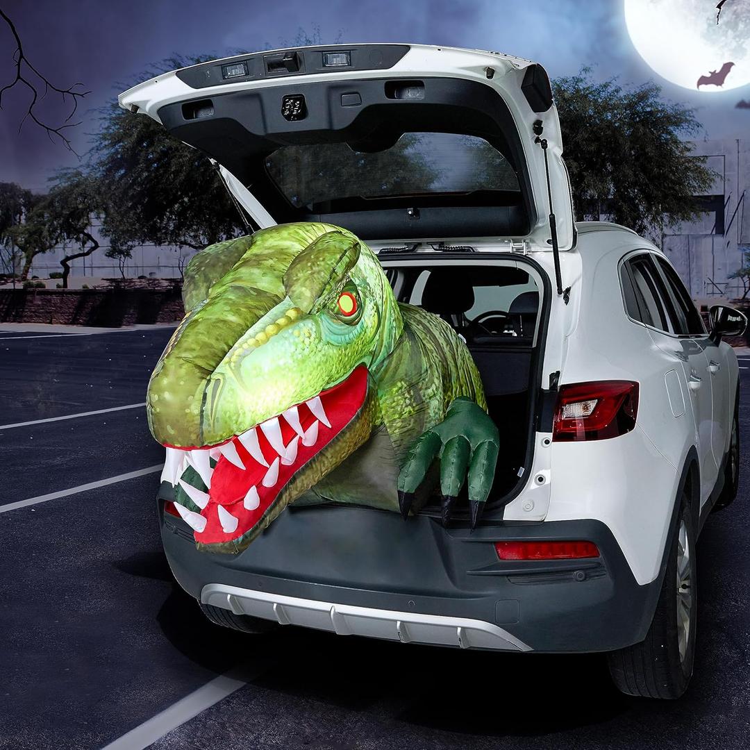 Joiedomi Animated Halloween Inflatable Outdoor Decorations, Trunk or Treat Car Decorations, Blow Ups Animated Dinosaur with LEDs for Halloween Yard Decoration Dinosaur