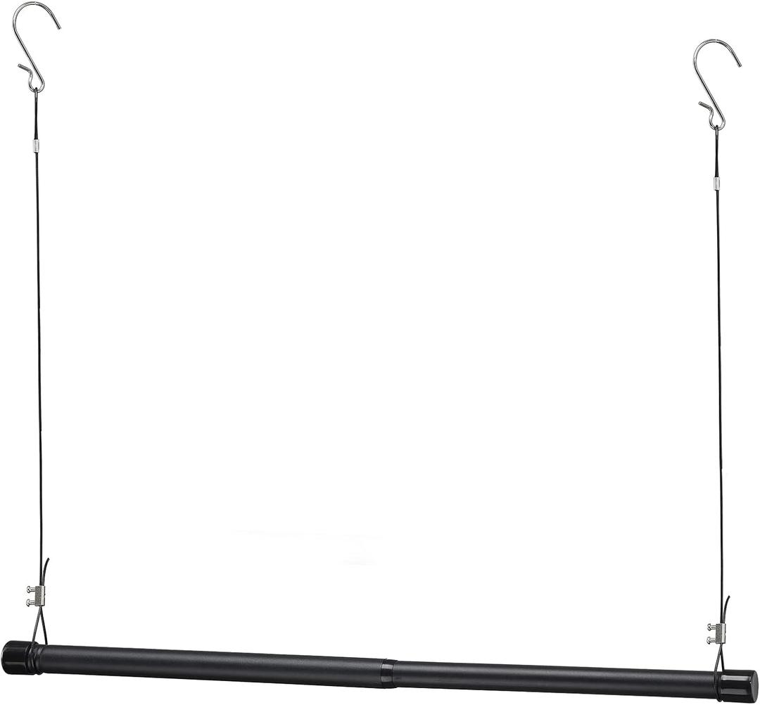 INFLATION Closet Rod With Hangers Adjustable Width (1550 Inch) Tension for Hanging Clothes Rack, 35 Inch Height, Elegant Black Hanging Closet Organizer for Women, Men and Kids