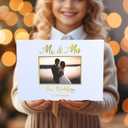 Weysat 12x9 Inches Gold Stamping Font Wedding Keepsake Box Cover with Photo Frame, White Wedding Memory Box with Ribbon for Couples Newlyweds Bridal Shower Gifts