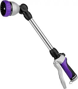Garden Hose Wand Heavy Duty, 16 Inches Metal Watering Wand with 8 Spray Patterns, 180° Rotating Long Hose Nozzle Sprayer Wand with Thumb Flow Control for Watering Hanging Baskets and Shrubs