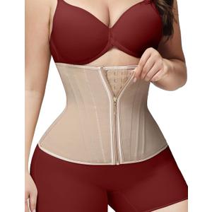 SHAPSHE Waist Trainer for Women Tummy Control Workout Waist Cincher Corset Shapewear Postpartum Body Shaper with Zipper Hook (Large, Tan)