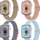 4 Pack Slim Braided Stretchy Compatible with Apple Watch Band 38mm 42mm 40mm 44mm 41mm 45mm 46mm 49mm Women Men, Solo Loop Nylon Thin Strap for iWatch Series 11 10 9 8 7 SE 6 5 4 3 Ultra (Stone/Nude Pink/Blue Grey/Sky Blue)