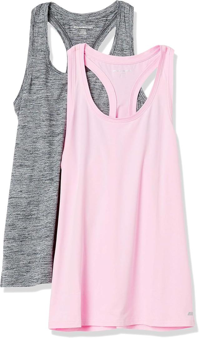 Amazon Essentials Women's Tech Stretch Racerback Tank Top - Discontinued Colors, Multipacks (XX-Large, Black Space Dye/Light Pink)