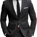 Wangyue 2 Piece Suit Men Slim Fit Suits for Mens One Button Men Suit Slim Fit Wedding Groomsmen Prom Homecoming Suits (Large, Black)