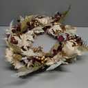 Fall Wreath for Front Door 24"-26" Artificial Maple Leaf Wreath with Burgundy Eucalyptus Beige Pampas Grass Berries Autumn Wreaths for Home Farmhouse Thanksgiving Harvest Halloween Fall Decor