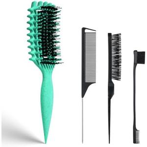 Pack of 3, Evercomb Curl Defining Brush for Curly Hair - Detangling & Styling with Lightweight Ergonomic Nylon Bristles, Enhance Curls, Reduce Frizz/Breakage for Women, (Green Black)