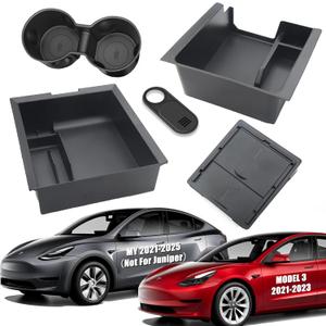 5PCS Center Console Organizer Tray Cup Holder for 2021-2025 Tesla Model Y, 2021-2023 Tesla Model 3 Interior Accessories [ Not for 2025 New Model Y Launch Juniper,2024 2025 Model 3 Highland ]