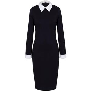 HOMEYEE Women's Celebrity Turn Down Collar Business Bodycon Dresses (M, Black)