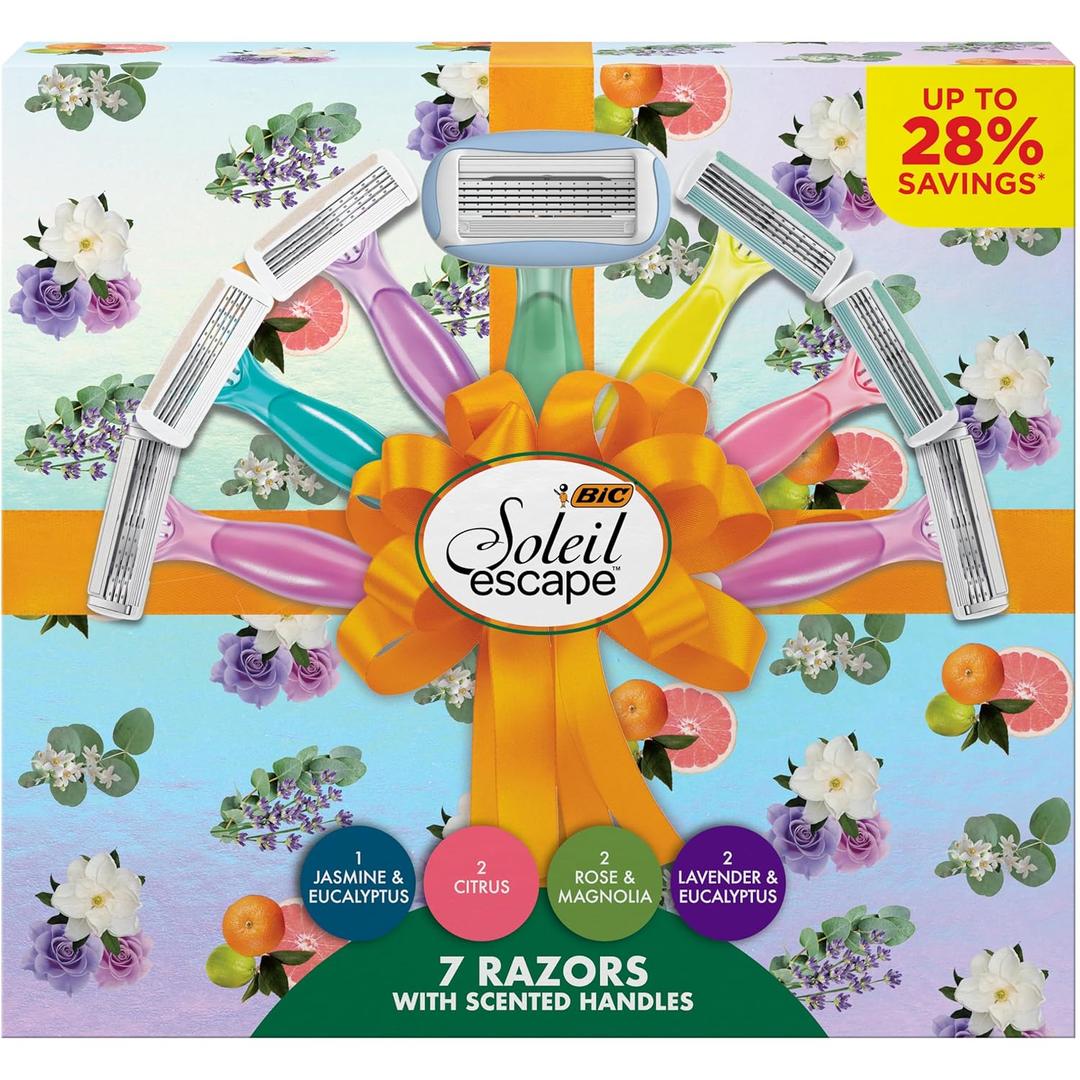 BIC Soleil Escape Women's Disposable Razors Variety Holiday Gift Set, Scented Razor Handles, 7 Razors, Self Care Gifts for Women (1 Count (Pack of 7))