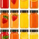 12 Pack 2 oz Glass Shot Mini Bottles with Black Lids - Reusable Leakage-Proof Small Clear Jar for Ginger, Wellness Shot, Juice, Sample, Whiskey, Essentials - Wide Mouth Containers, Dishwasher Safe