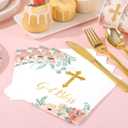 175 PCS Baptism Plates and Napkins Party Supplies - Baptism Decorations for Girls - God Bless Disposable Paper Plates First Communion Plate for Christening Baby Shower Party Decorations