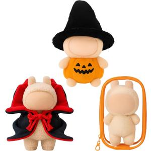 17cm Doll Clothes Outfits for Halloween, Witch Hat Pumpkin Clothes Demon Cloak & PVC Storage Case for Halloween Doll Costume Accessory Dress up Collector Display