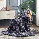 Cozy Bliss Faux Fur Throw Blanket for Couch, Fuzzy Soft Plush Thick Bubble Blanket for Sofa Bedroom Living Room,50 * 60 Inches Tie Dye Black