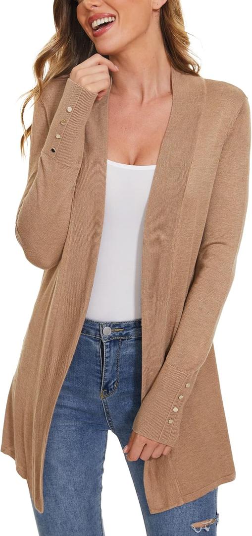 Cardigan for Women Dressy Casual Long Sleeve Open Front Knit Cardigan Sweaters (XX-Large, Camel)
