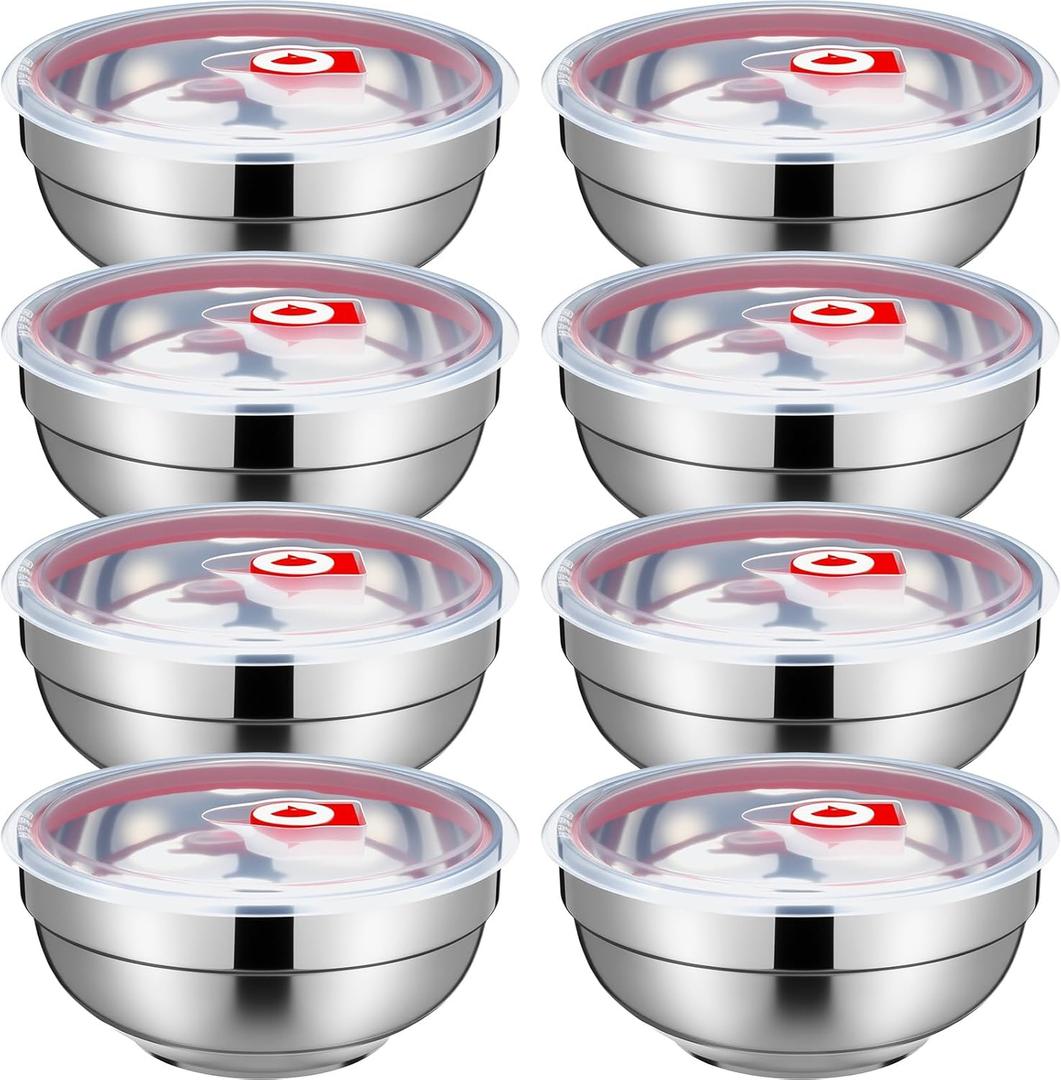 Honeydak 8 Pcs 44oz Stainless Steel Bowls with Lids Large Mixing Bowls Insulated Metal Salad Noodle Soup Snack Leak Proof Food Storage Container with Airtight Lids
