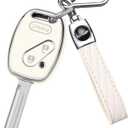 QBUC for Honda Key Fob Cover with Leather Keychain,Soft TPU Car Key Case Protector Compatible with Honda Accord 2003-2012 Civic EX 2006-2013 Pilot 2009-2015 CR-V 2005-2006,3 Buttons Smart Key(White)