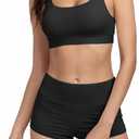 Beautikini Period Swimwear Sporty Bikini Sets Two Piece Menstrual Swimsuits Leakproof Bathing Suit for Teen Girls (Large, Black)