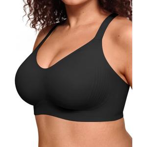 Vertvie Bras for Women No Underwire Wireless Push Up Seamless Full Coverage Comfort Sports Everyday Bra Regular & Plus Size (Black, L)