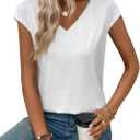 Womens Summer Tops Short Cap Sleeve Shirts V Neck Basic Tees Casual Fashion T Shirts (White, M)