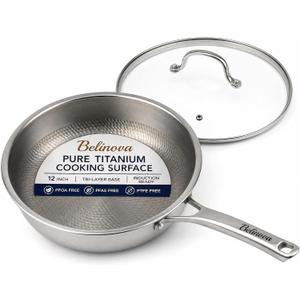 Titanium Frying Pan 12 Inch, Pure Titanium Skillet, Uncoated, Oven Safe