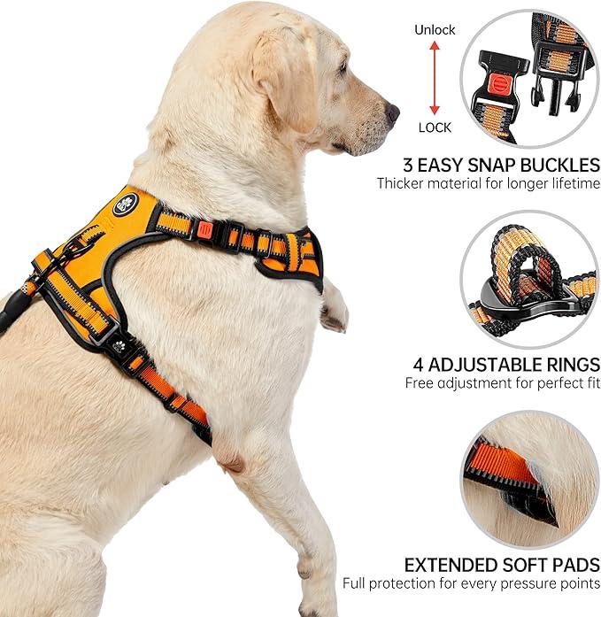 NESTROAD No Pull Dog Harness,Adjustable Oxford Dog Vest Harness with Leash,Reflective No-Choke Pet Harness with Easy Control Soft Handle for Small Medium Dogs(Medium,Orange) (Mneck 13-17" chest 17-25")