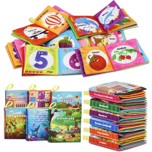 Dr.Rapeti Soft Cloth Books Baby Books Bath Books 6-Pack for Baby Infant Toddler Kids Crinkle Squeaky Washable Chewable Non-Toxic Early Educational Giftable (Colorful 2)