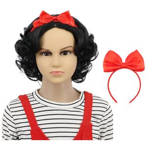 karlery Kids Girls Short Bob Wave Black Wig with Red Bow Princess Halloween Cosplay Costume Anime Party Wig