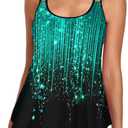 Urchics 2026 Women Two Piece Tankini Swimsuit Tummy Control Plus Size Long Torso Top and High Waisted Boyshorts Bathing Suits (Large, Green Meteor)