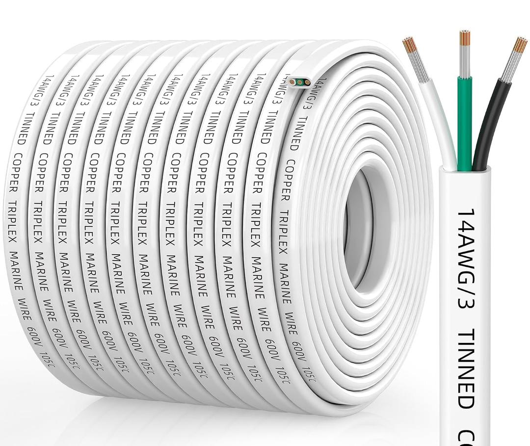 CONEPY 14 Gauge Marine Wire, 14/ 3 Triplex Marine Grade Cable, IP68 Waterproof/ Oxygen-Free Tinned Copper Stranded PVC 14 AWG Wire for Boat, Automotive, RV, Solar, LED Strips (100FT/ 30M)